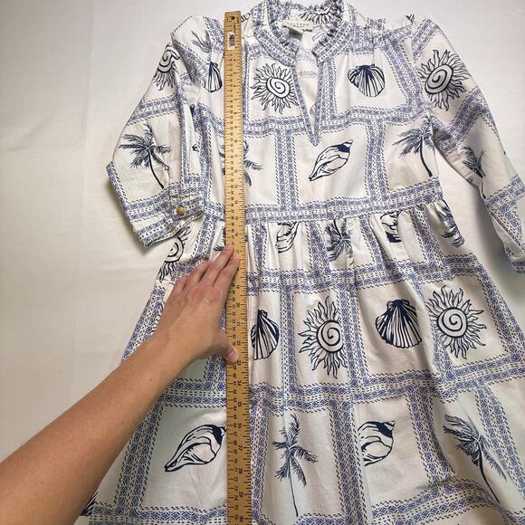 Calypso St. Barth Blue White Seashell Palm Print Cotton Dress Size S - Picture 16 of 16